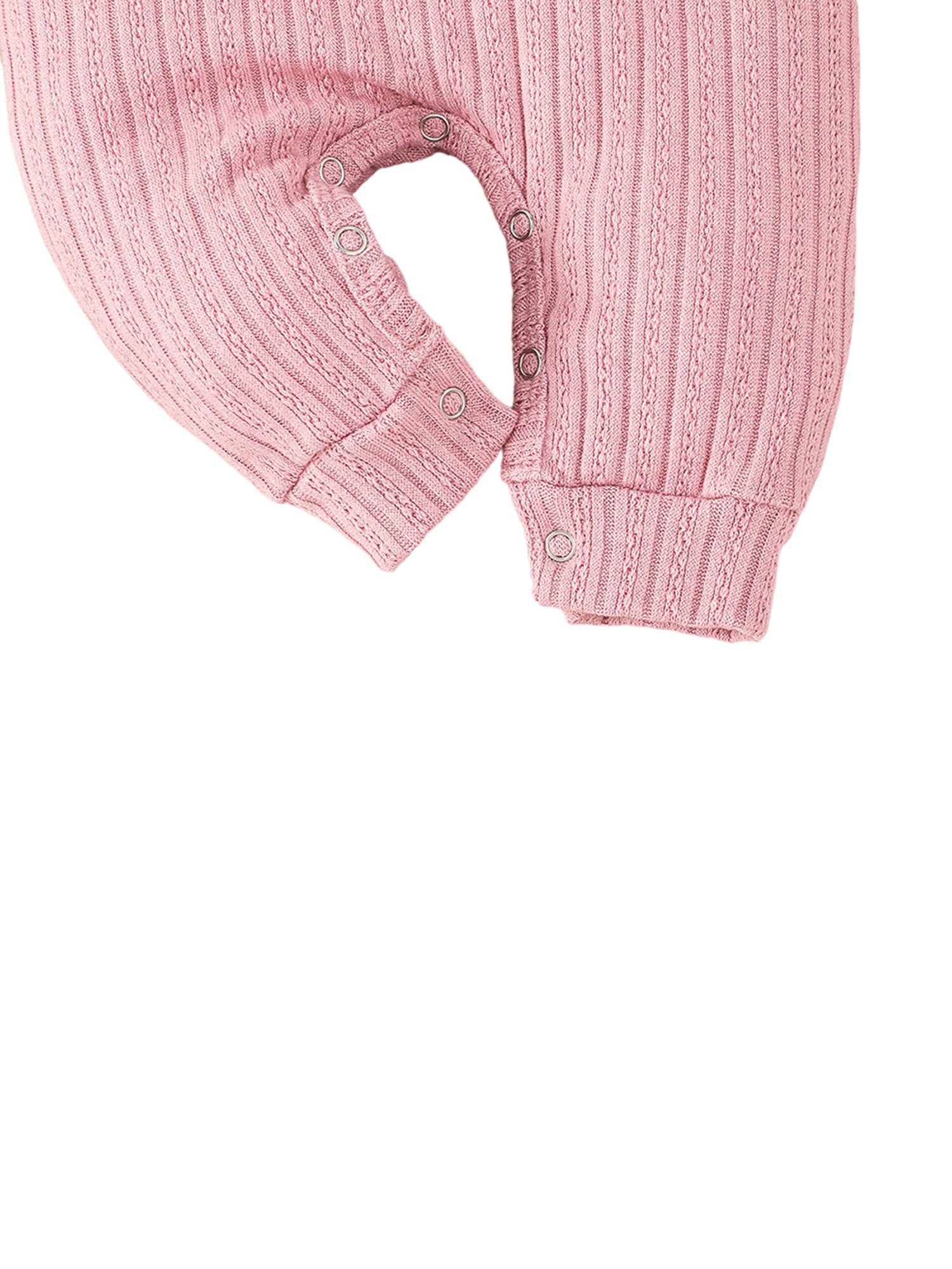 Anzug mit Einfarbiger für Unisex langärmliger Lapastyle Strampler Knopfverschluss Jersey Rosa Strampler Baby