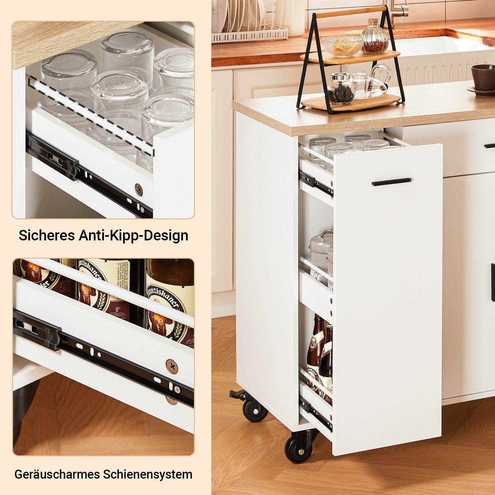 SoBuy Küchenwagen FKW126, Sideboard auf Rollen Küchentrolley Küche Wohnzimmer Esszimmer, Rollwagen Kücheninsel Servierwagen Küchenschrank, Küche Esszimmer – Bild 4 von 5