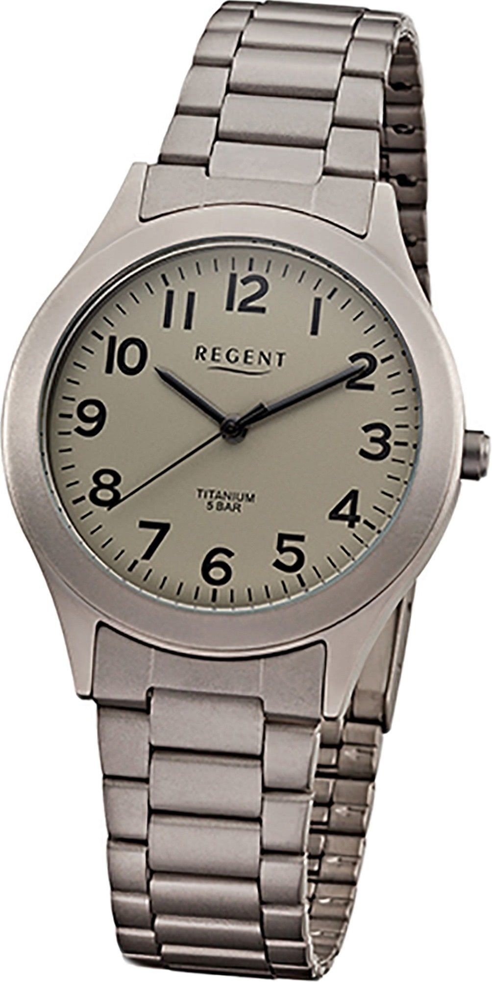 Regent Quarzuhr Regent Metall Herren Uhr F-1197 Analog, Herrenuhr Metallarmband silber, rundes Gehäuse, mittel (ca. 37mm)