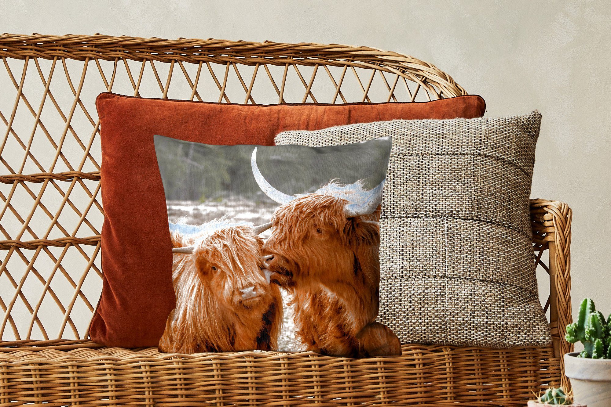 Zierkissen Kuh mit MuchoWow für - Tiere, Sofakissen Füllung Dekokissen Deko, Highlander Schottischer - Schlafzimmer, Wohzimmer,