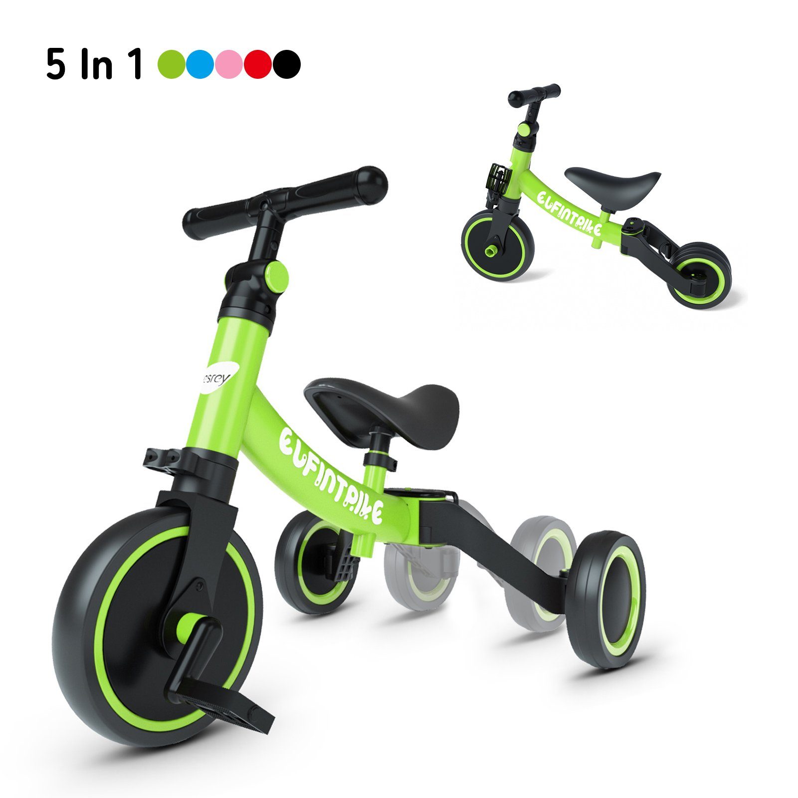 Dreirad Kinderdreirad 5-in-1 Laufrad Lauffahrrad Geschenk für Kinder
