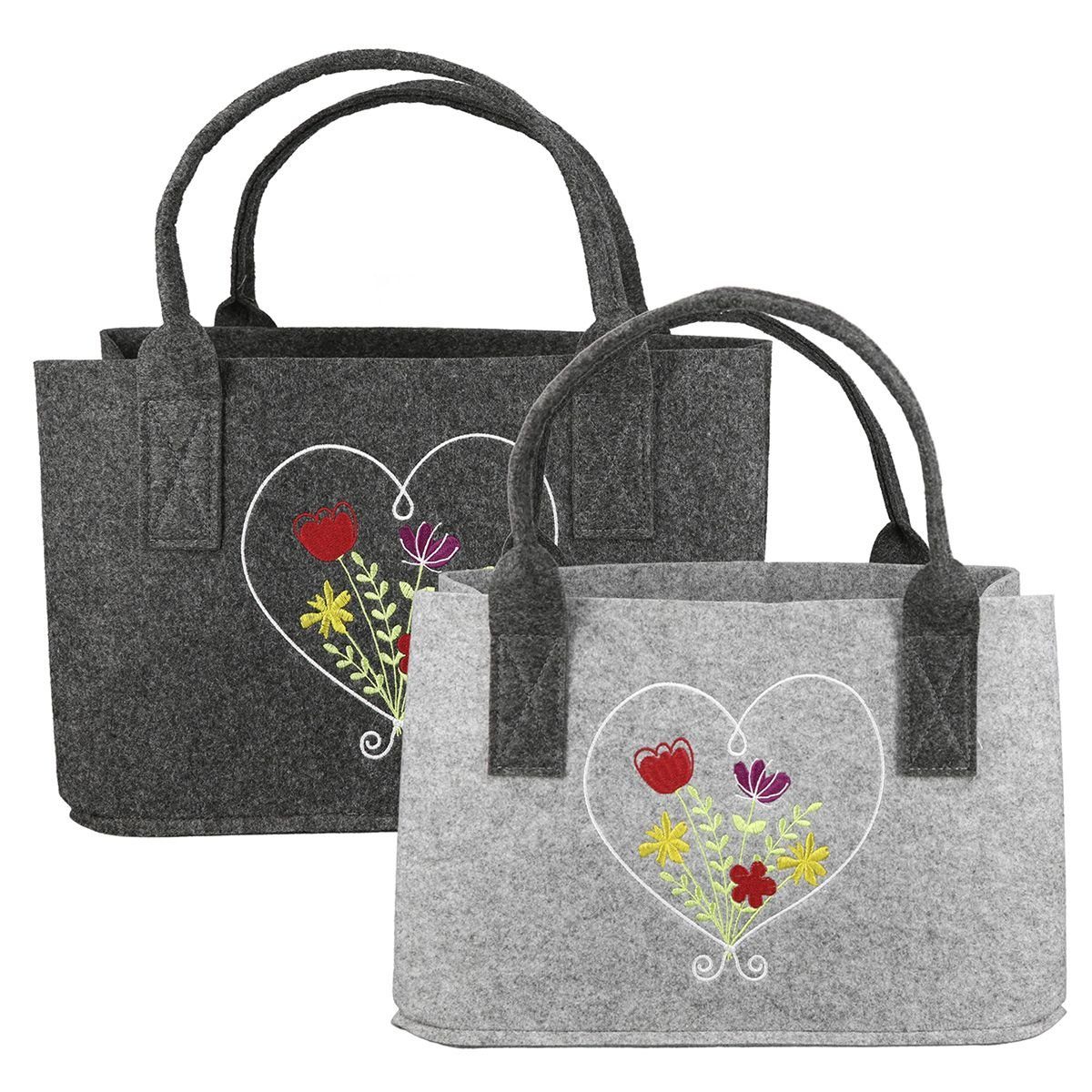 GILDE Dekoobjekt Filztasche Blumenwiese Herz Shoppingtasche Tragetasche, Handtasche, Ei