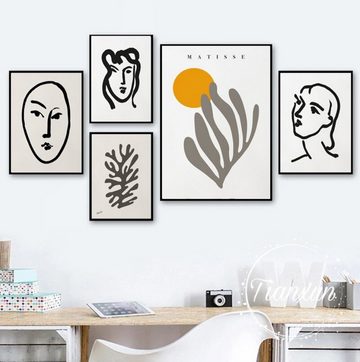 TPFLiving Kunstdruck (OHNE RAHMEN) Poster - Leinwand - Wandbild, Henri Matisse - Abstrakte Blätter und Frauenmotive - (Leinwand Wohnzimmer, Leinwand Bilder, Kunstdruck), Farben: beige, grau, schwarz, weiß, orange - Größe: 13x18cm