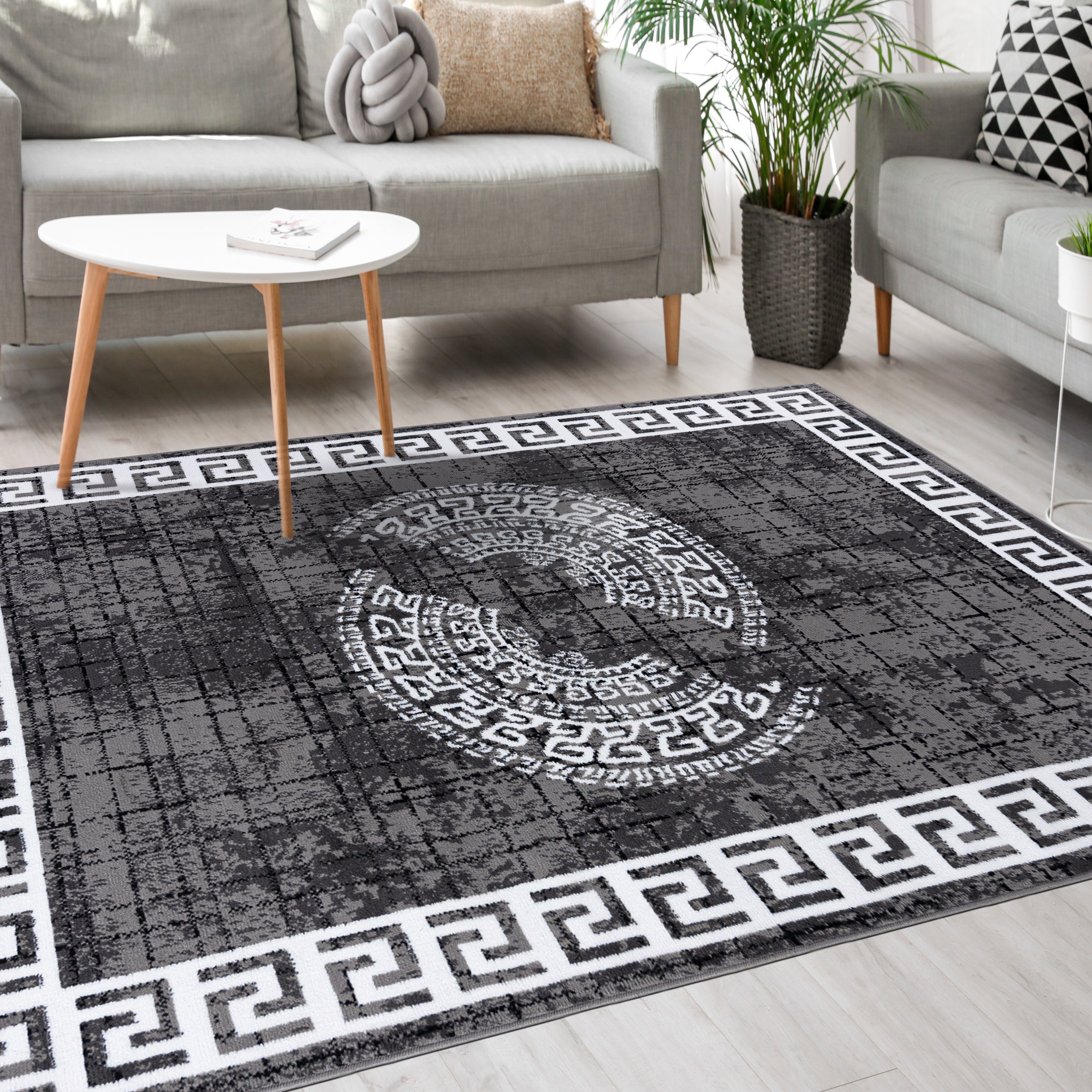 Mazovia Designteppich Modern Teppich Kurzflor Wohnzimmerteppich Robust und pflegeleicht GRAU, 80 x 150 cm, Fußbodenheizung,Allergiker geeignet,Farbecht,Pflegeleicht,Geometrisch
