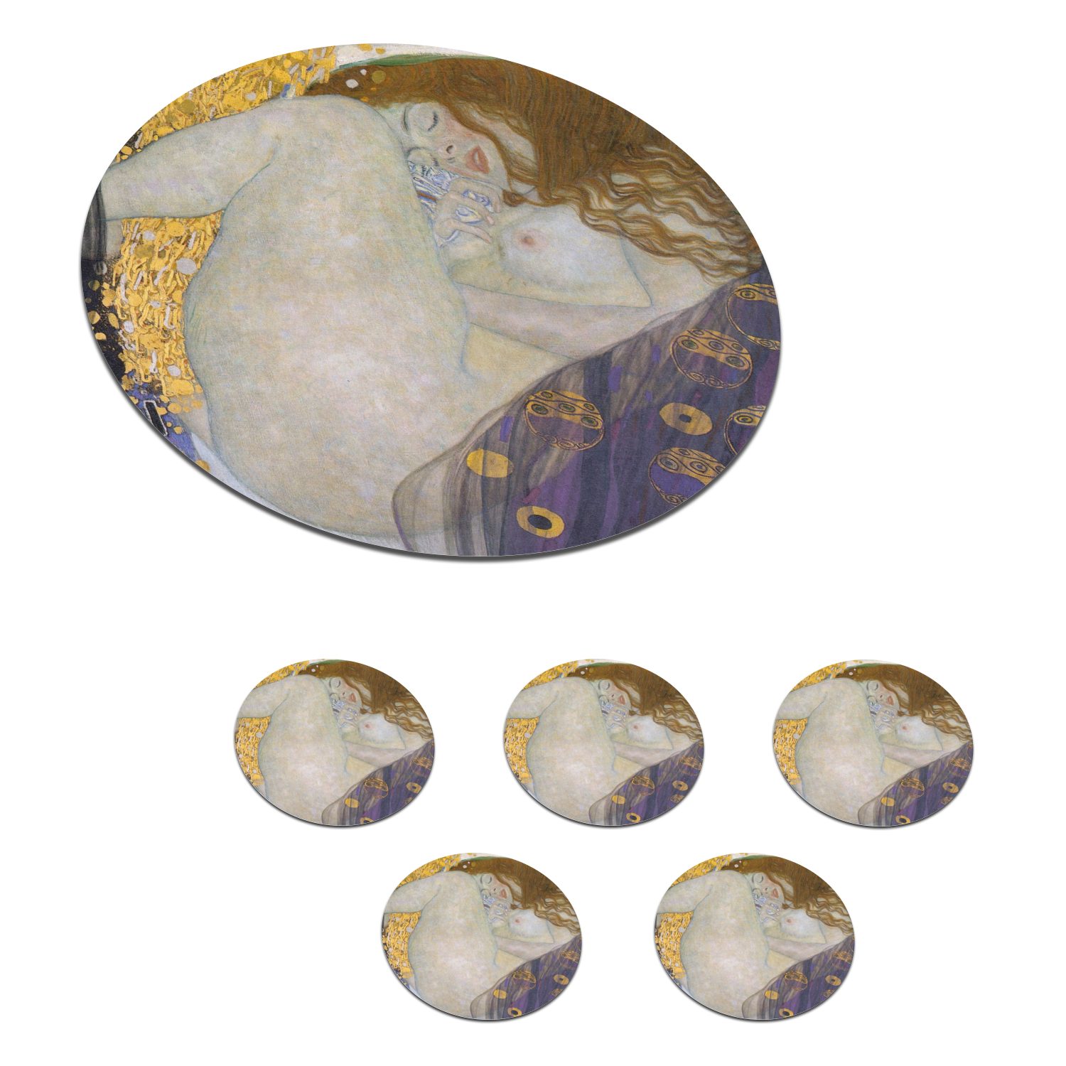 MuchoWow Glasuntersetzer Danaë - Gemälde von Gustav Klimt, Zubehör für Gläser, 6-tlg., Getränkeuntersetzer, Tassenuntersetzer, Korkuntersetzer, Tasse, Becher