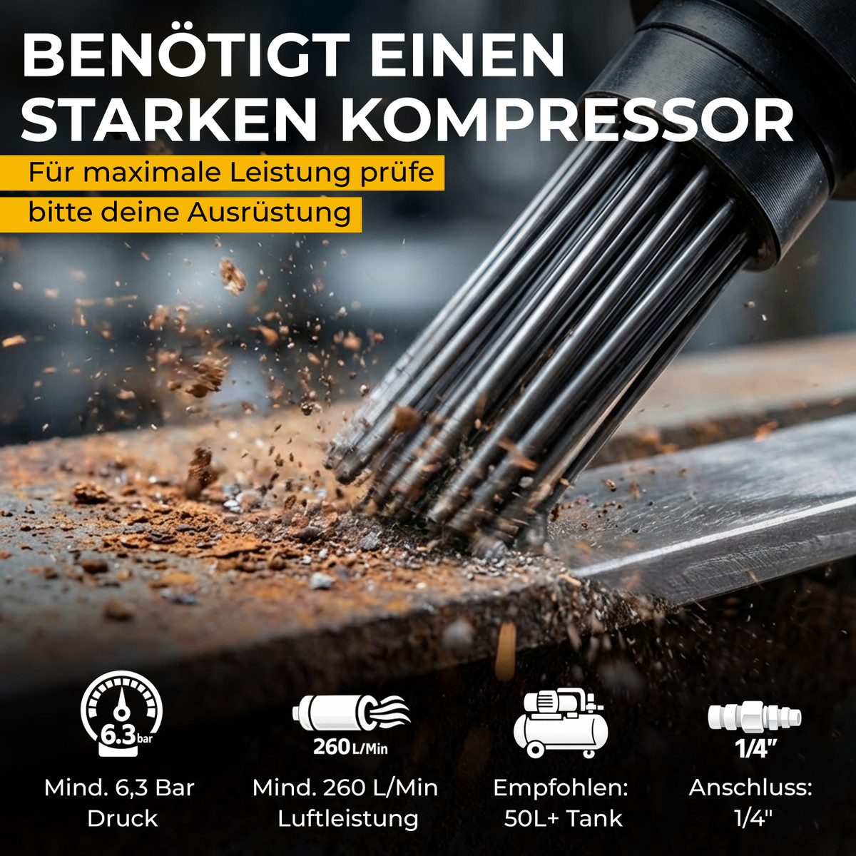 Deuba Druckluftgeräte-Set Deuba, Druckluft Nadelentroster inkl. Ersatzkopf 4000 U/min bis 260 l/min