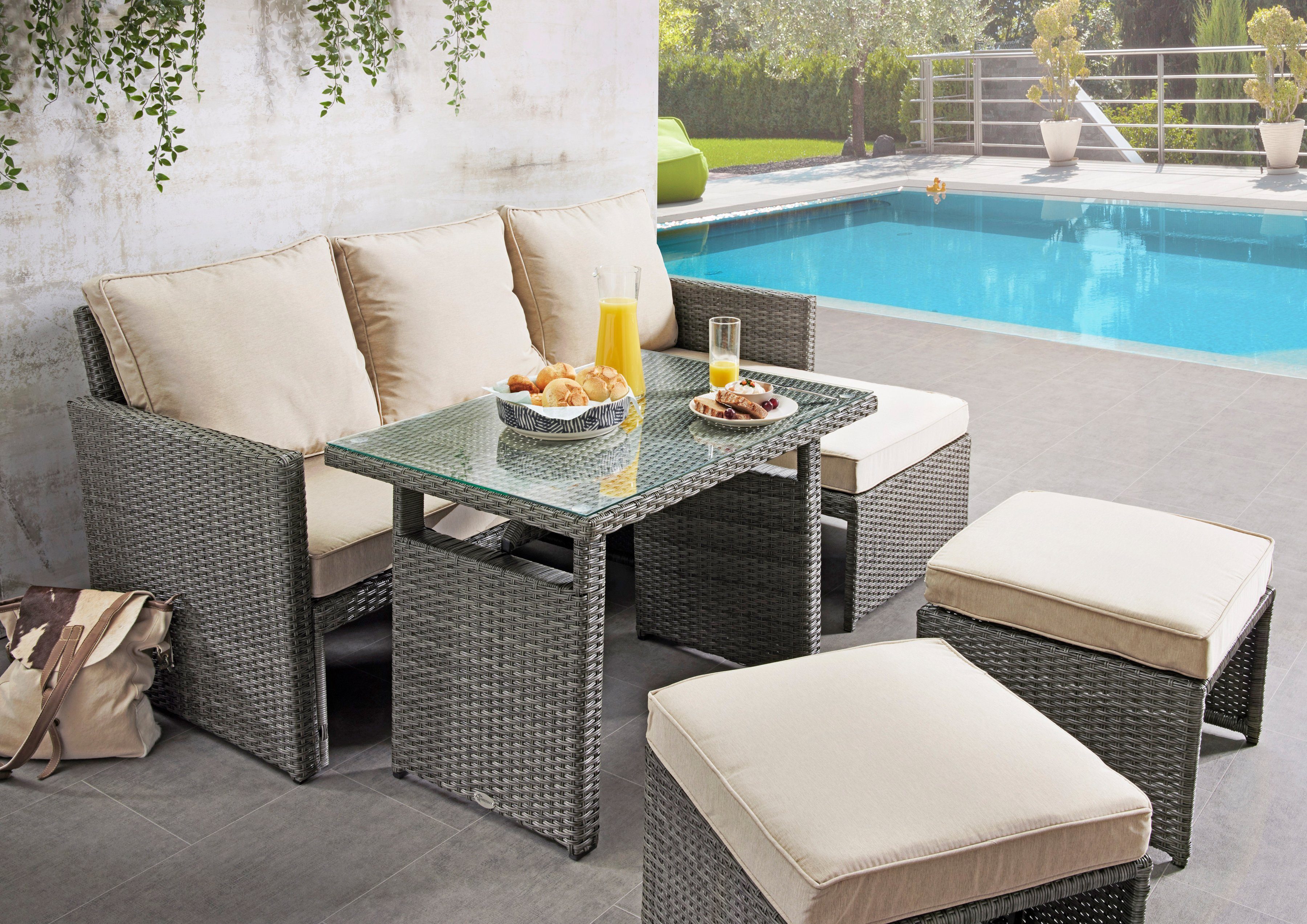 DESTINY Balkonset »Windhoek«, 11tlg., Eckbank, 2 Hocker, Tisch 90x60