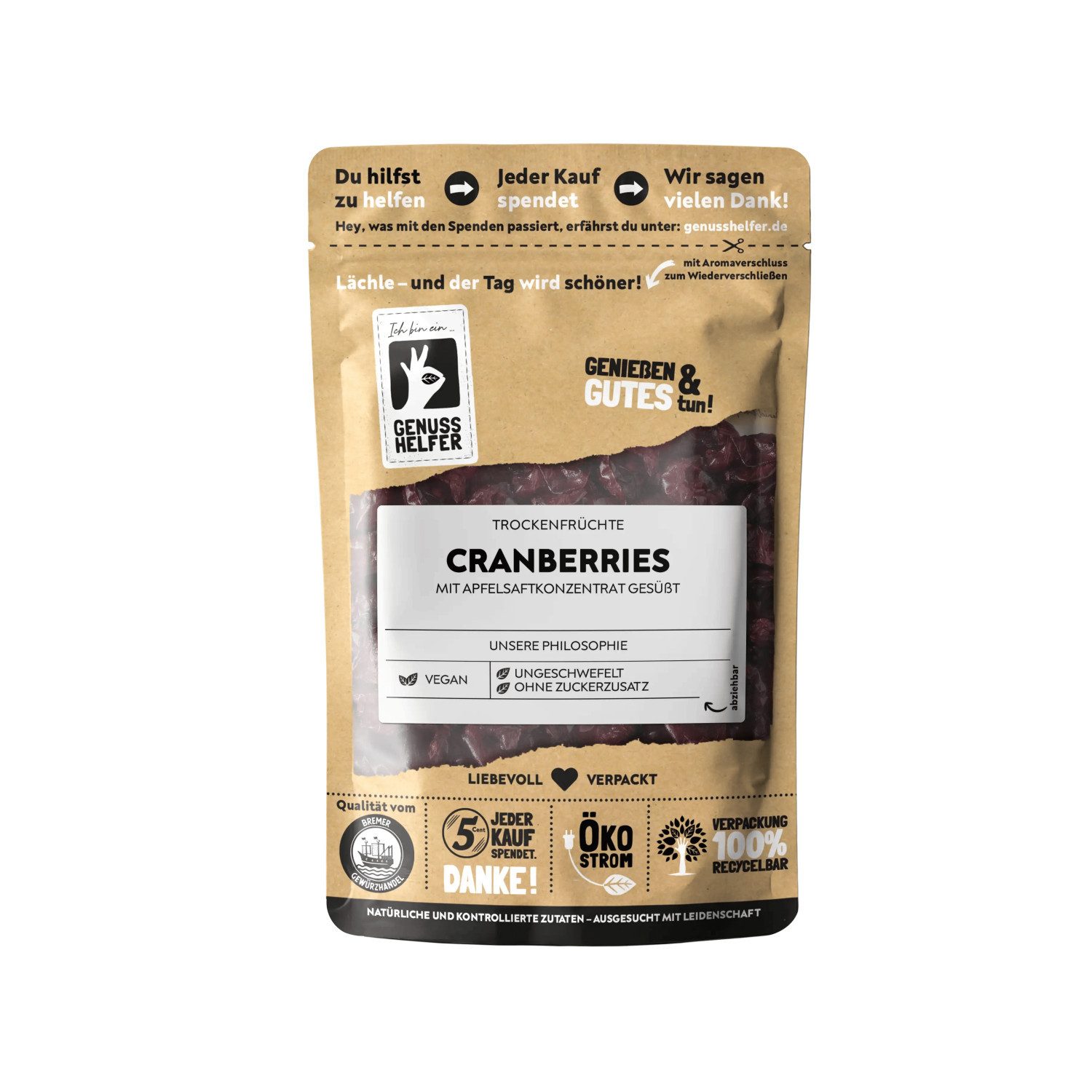 Bremer Gewürzhandel Trockenfrüchte Cranberries, getrocknet, mit Apfelsaftkonzentrat gesüßt, 180 g