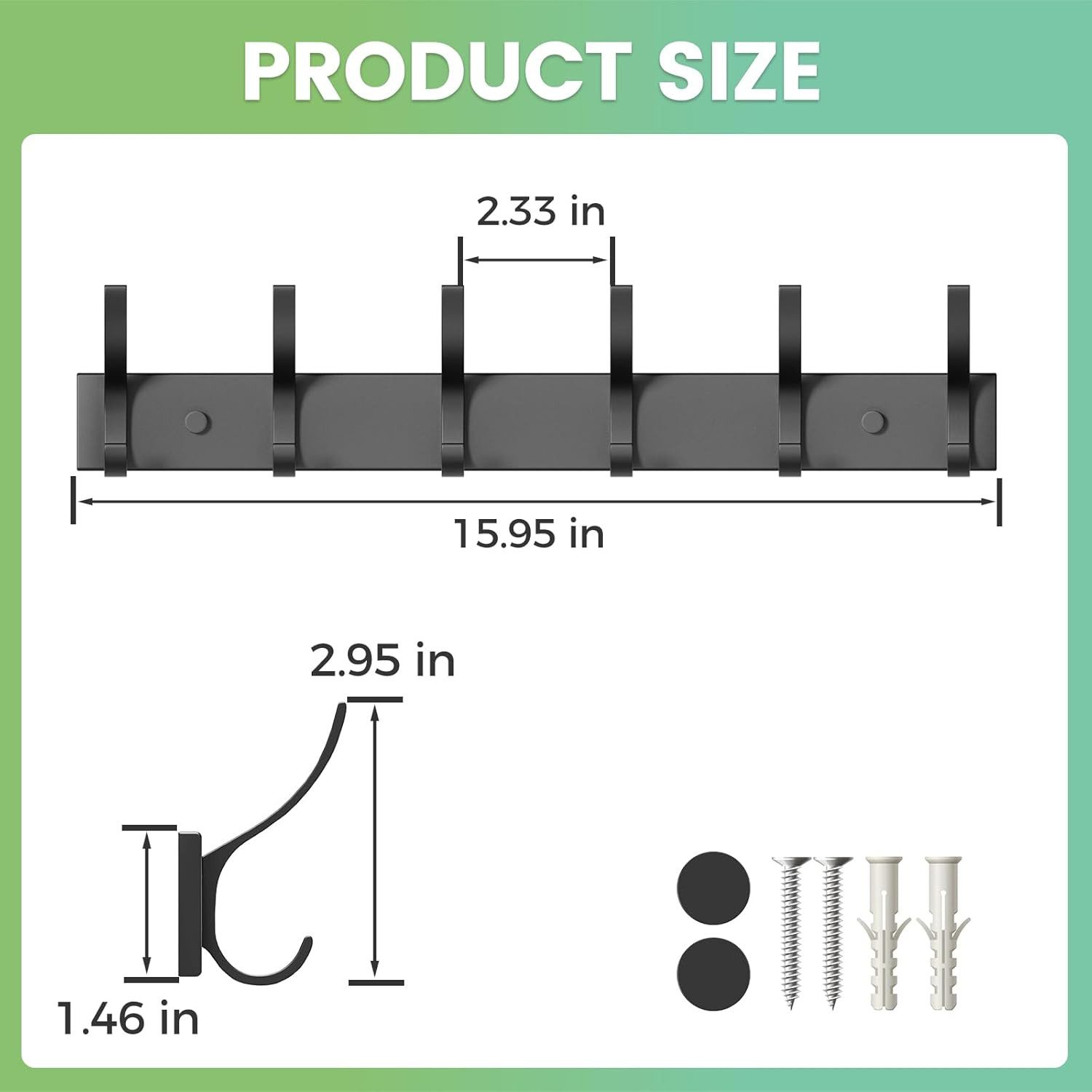 FELIXLEO Garderobenleiste 2 Pack Garderobenleiste Wand mit 6 Haken Schwarz Mantelhaken (1 St) – Bild 4 von 4