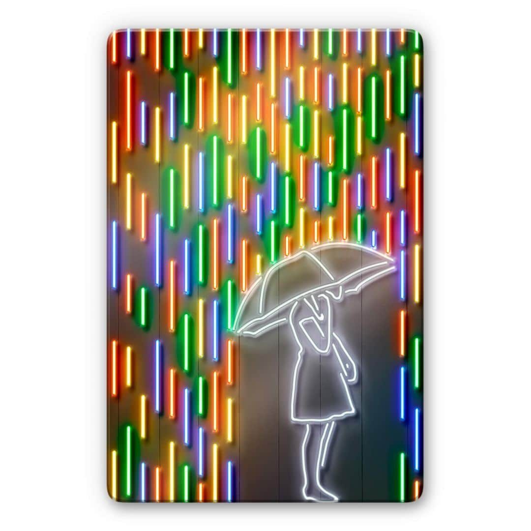 K&amp;L Wall Art Gemälde Neon Glasbild Bunter Regen Illustration by Mielu ...