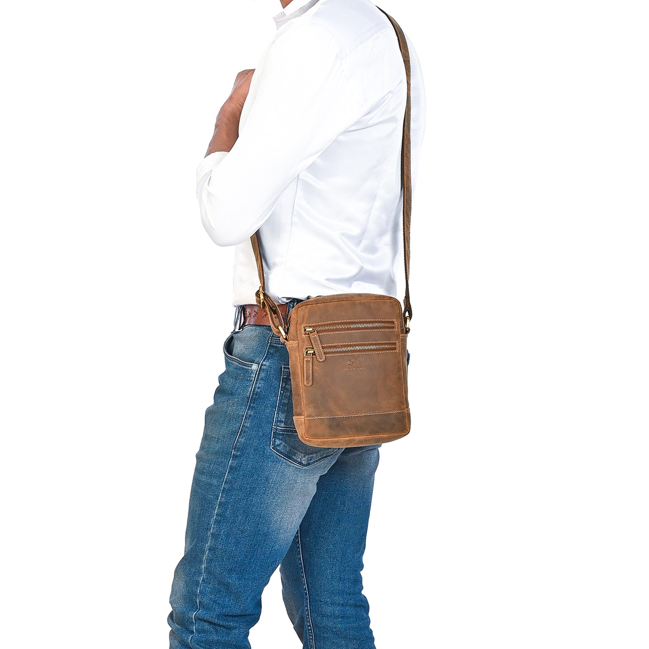 ALMADIH Umhängetasche Leder Herren LEON Kompakte Ledertasche für Reisen & Alltag . – Bild 2 von 5