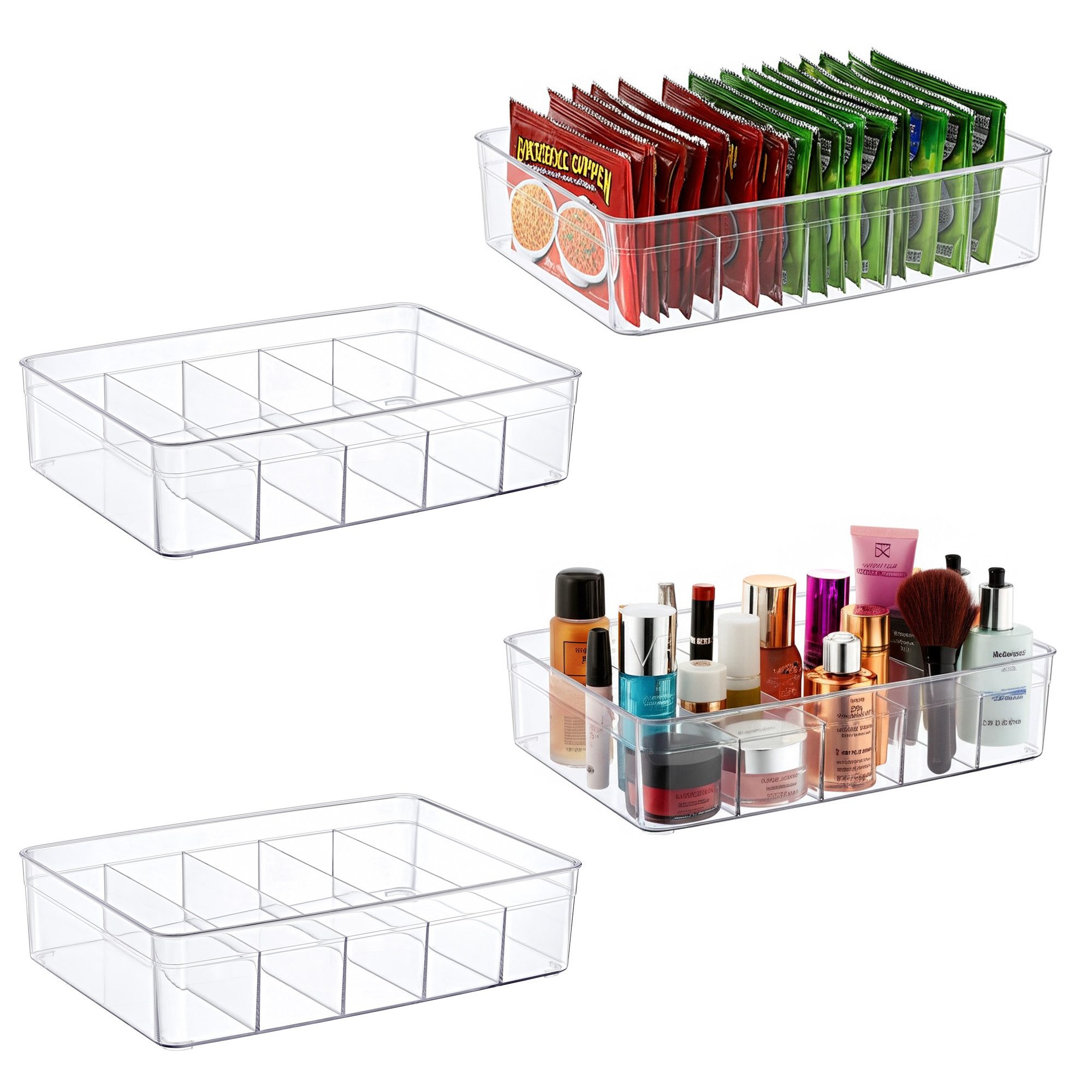 ogoPLUS Küchenorganizer-Set 4 Stück 5 Fächer Kühlschrank Organizer Größe L - BPA-Frei, (Ideal auch für Büro, Bad, Vorratsbox im Schrank, BPA frei), zur optimalen Platznutzung, Bürobedarf, Kosmetik, Pflegeprodukte