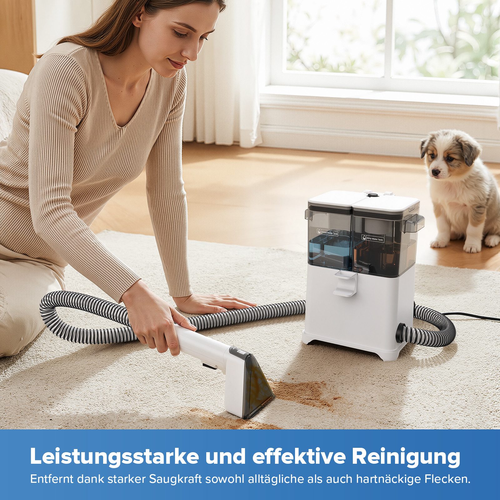 lubluelu Teppichreinigungsgerät V3 Polsterreiniger Gerät Waschsauger 12000Pa Fleckenreiniger 3in1, 450 W, beutellos, für Teppiche, Polster, Sofa, Auto, Flecken / Dual-Tank-Technologie