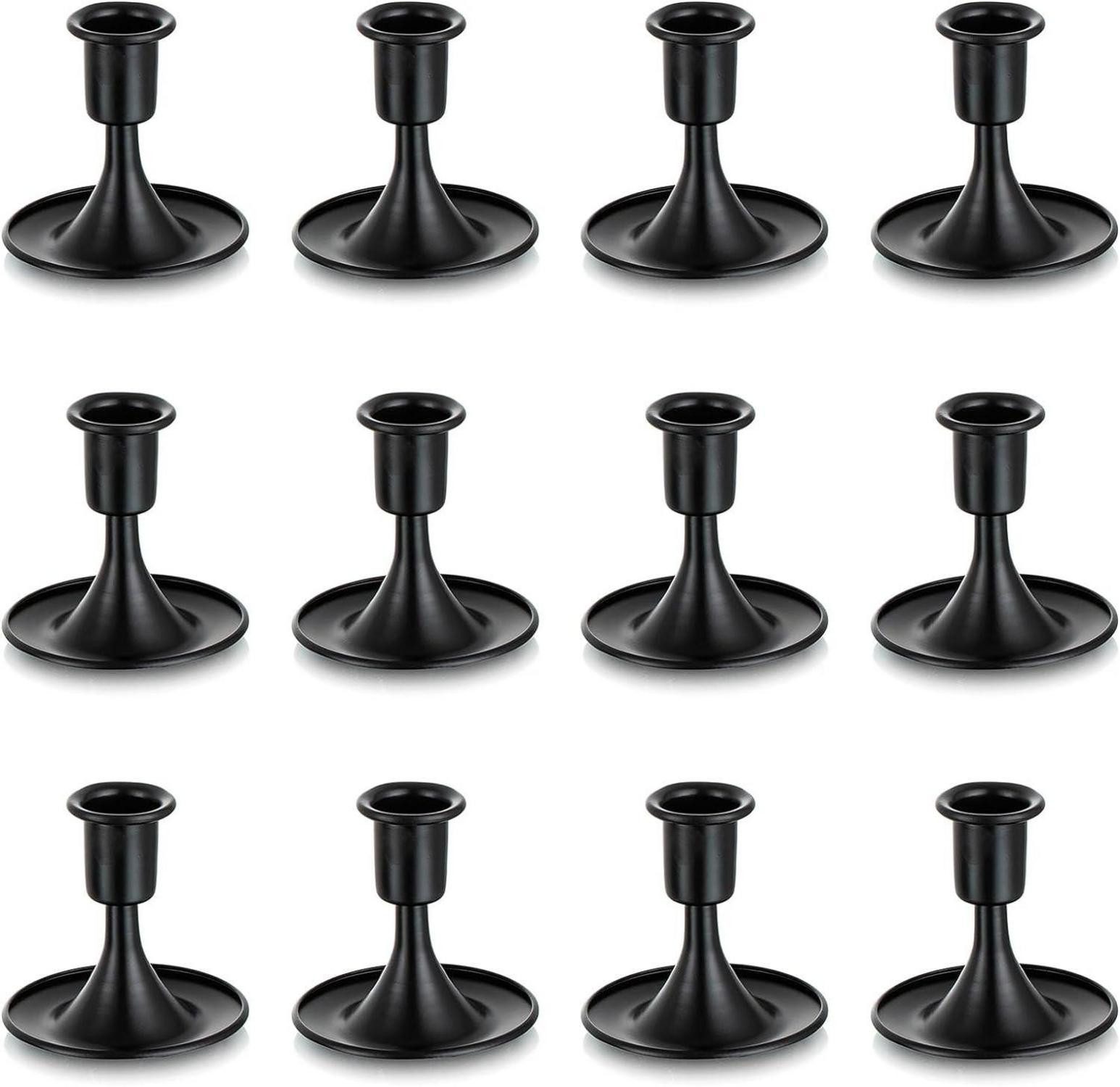 Tischkerzenhalter Kerzenständer Schwarz Metall 12er Set Stabkerzen Vintage Deko Festlich