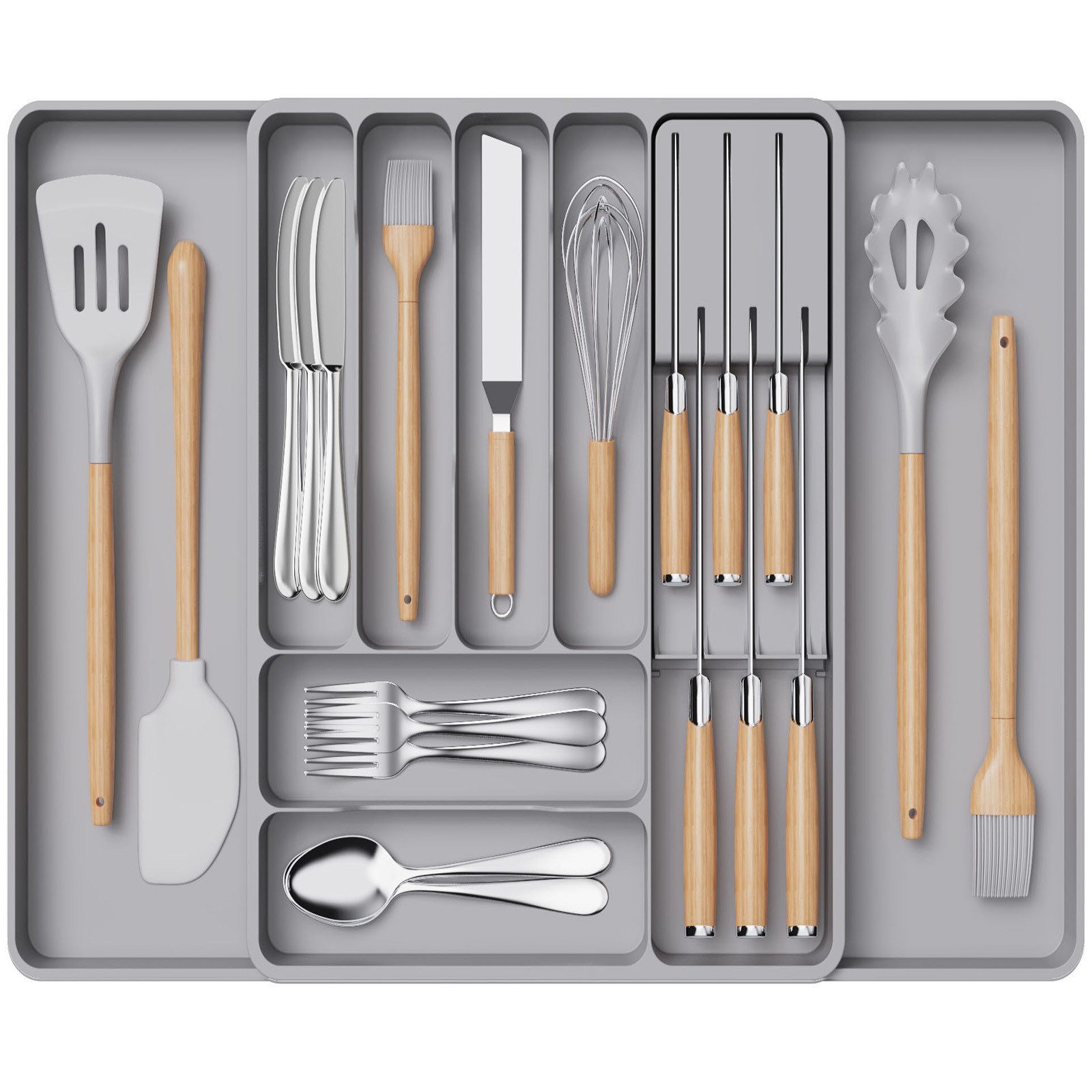 Lifewit Besteckeinsatz Erweiterbarer Besteckkasten mit herausnehmbarem Mess günstig online kaufen