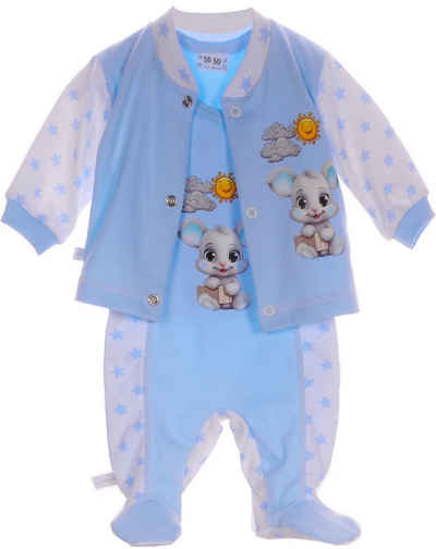 La Bortini Strampler Baby Anzug 2Tlg Strampler und Hemdchen Set 44 50 56 62 68 74 aus reiner Baumwolle