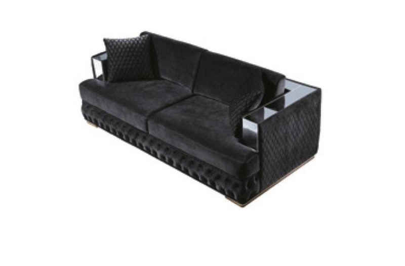 JVmoebel Sofa Dreisitzer Chesterfield Couch Schwarz Sofas Textil Leder Sofa, Made in Europe