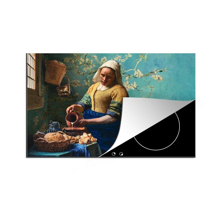 MuchoWow Herdblende-/Abdeckplatte Milchmädchen - Mandelblüte - Van Gogh - Vermeer - Gemälde - Alte Vinyl (1 tlg) induktionskochfeld Schutz für die küche Ceranfeldabdeckung