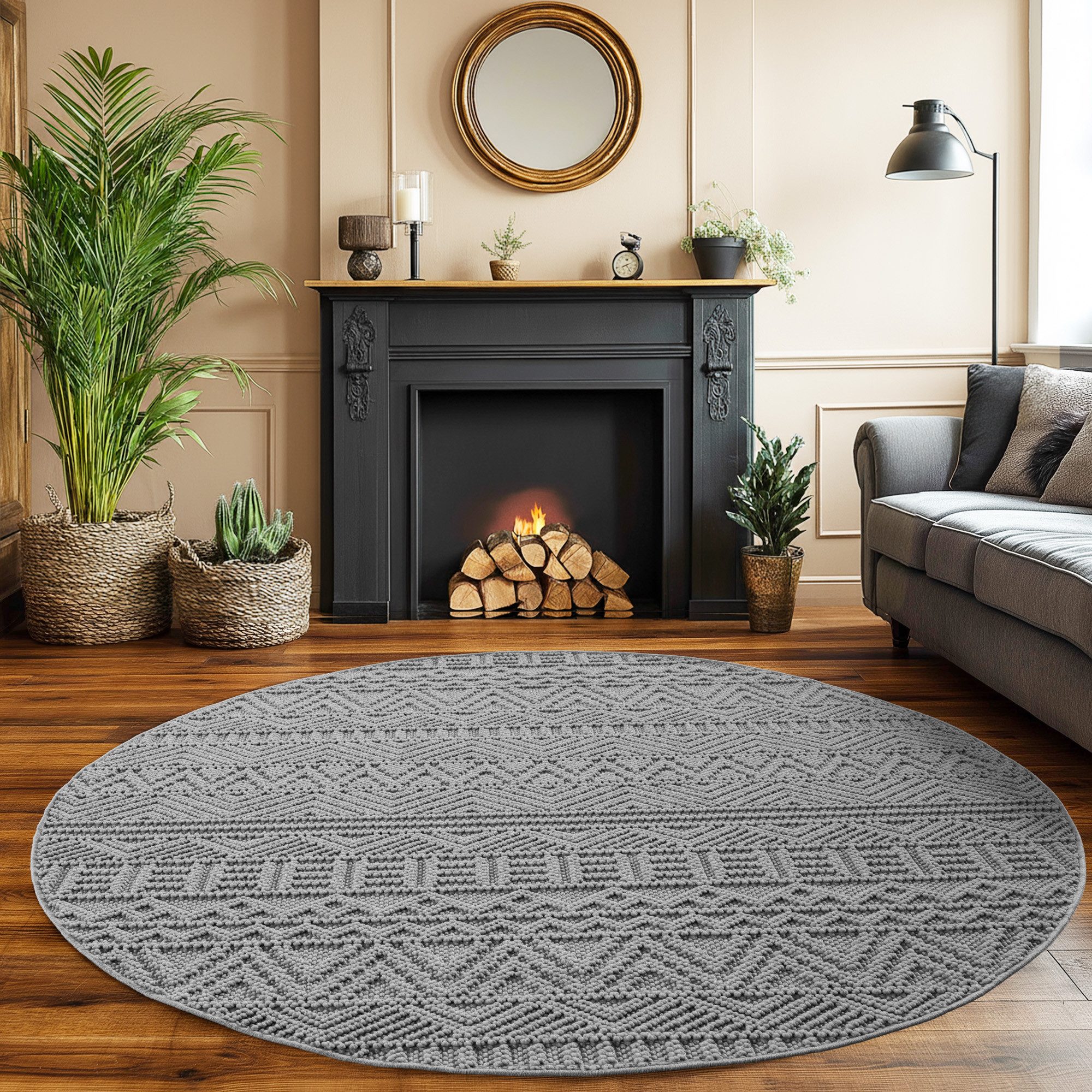 SIMPEX24 Designteppich Einfarbig Boucle Loop, Rund, Höhe: 7 mm, Teppich Wohnzimmer, Schlafzimmer, Gästezimmer