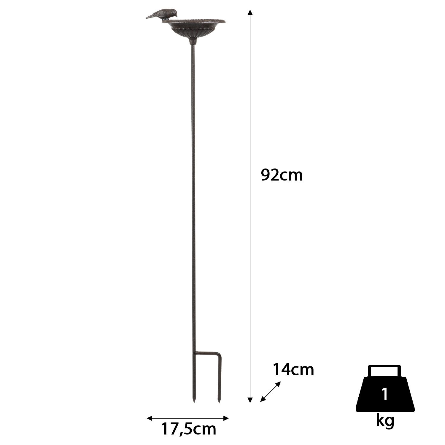 Moritz Vogeltränke Vogelbad Gusseisen 92 cm Erdspieß antik braun runde Schale Vogel Deko