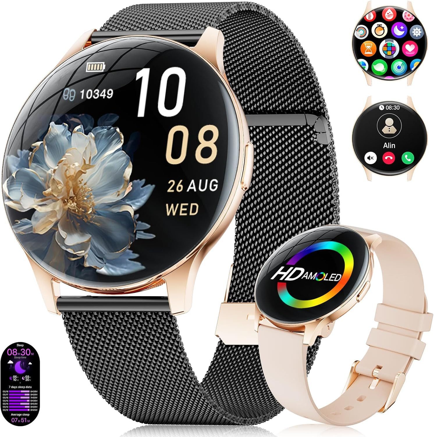 BENYAR FV21-F Smartwatch (3,6 cm, android ios), Elegante ultraflache Smartwatch für vielseitigen Alltagseinsatz