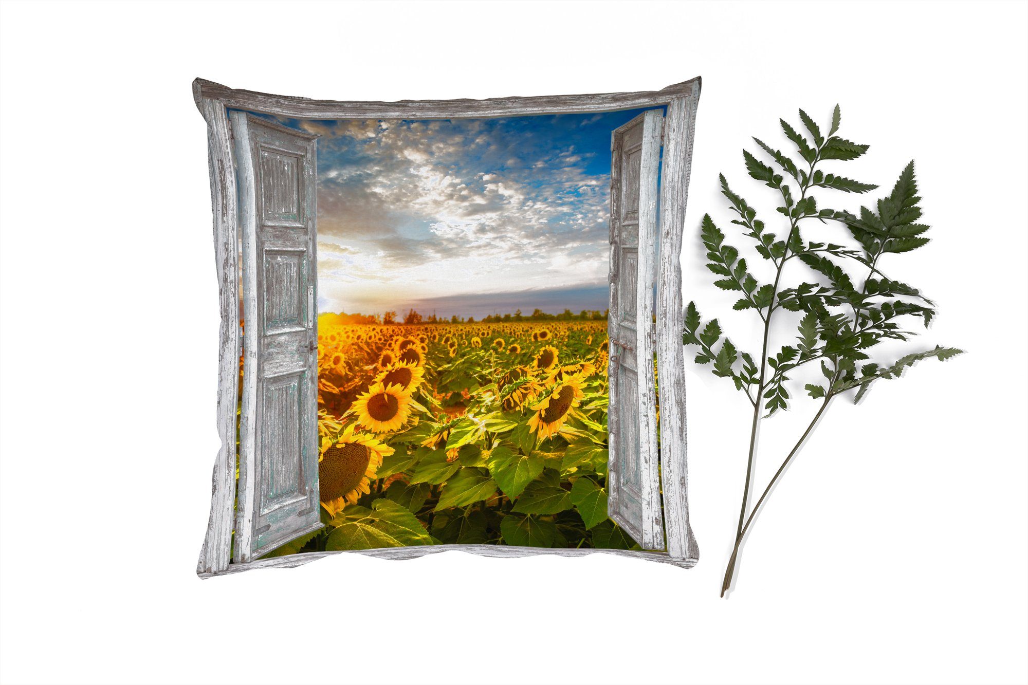 MuchoWow Dekokissen Transparent - Sonnenblume - Blumen - Sonne, Zierkissen mit Füllung für Wohzimmer, Schlafzimmer, Deko, Sofakissen