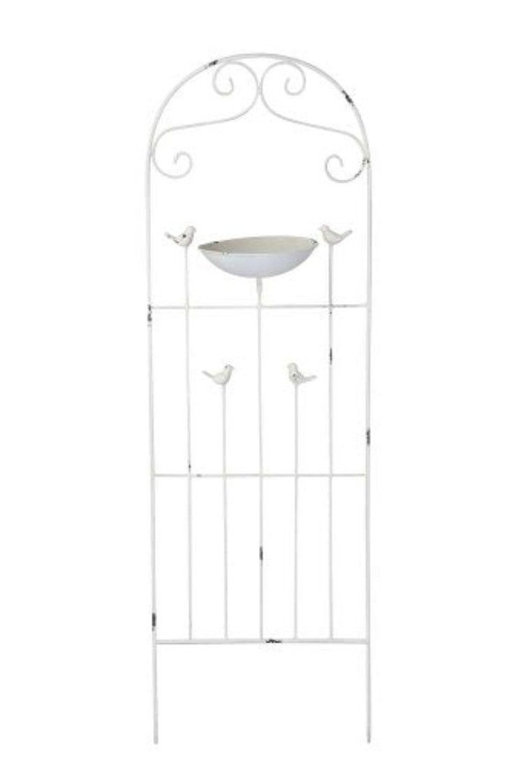 Gartenstecker Rankgitter Vogel Futterplatz Vogel Metall weiß Vintage 44x22cm H128cm