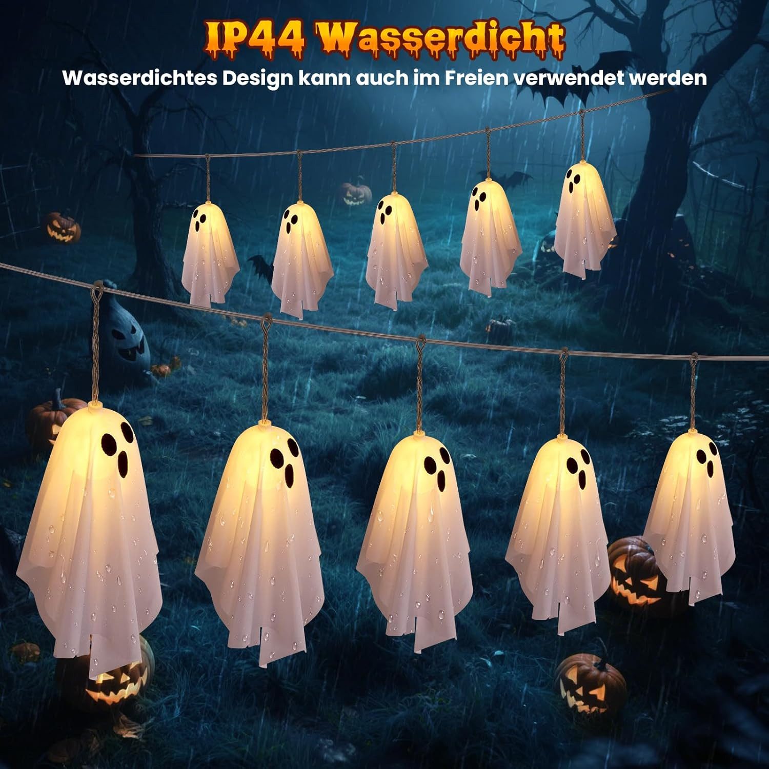 Bomiclss LED-Lichterkette Halloween-Geister-Lichterkette 10 Stück Geister-Halloween-Dekoration, für Urlaub, Halloween Party, Zuhause, Festival-Dekoration – Bild 5 von 5