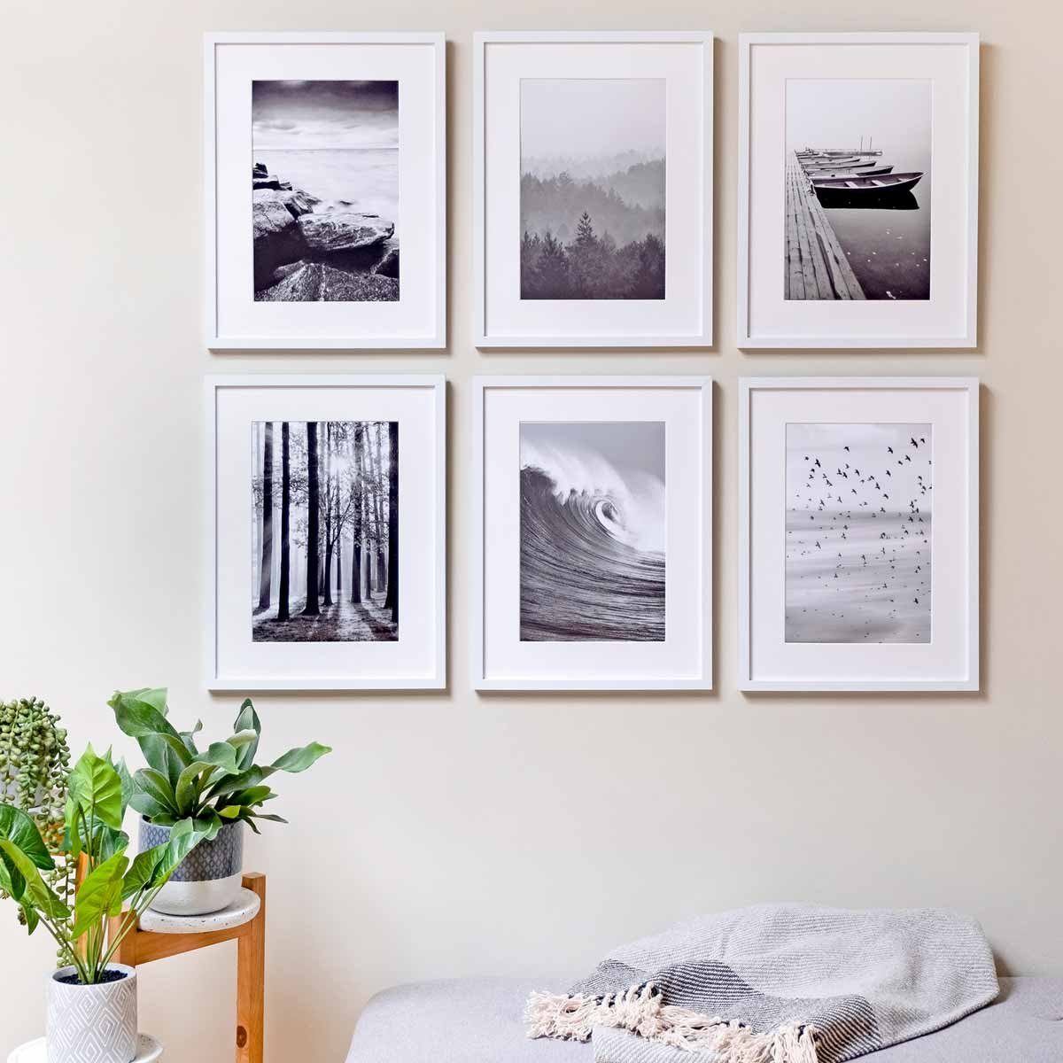 PHOTOLINI Bilderrahmen 6er Set 30x40 cm Modern Schmal mit Passepartout Weiss