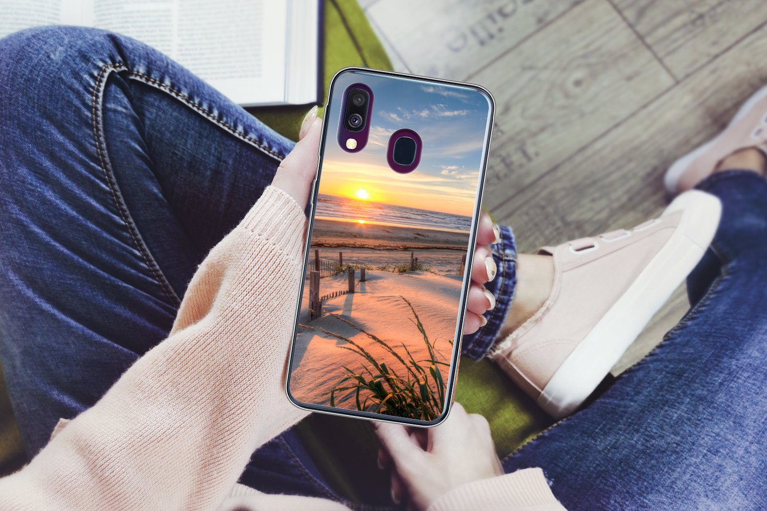 MuchoWow Handyhülle für Samsung Galaxy A40 Strand - Meer - Düne - Sonnenuntergang - Landsc, Smartphone-Bumper, Print, Handy Schutzhülle Dünn