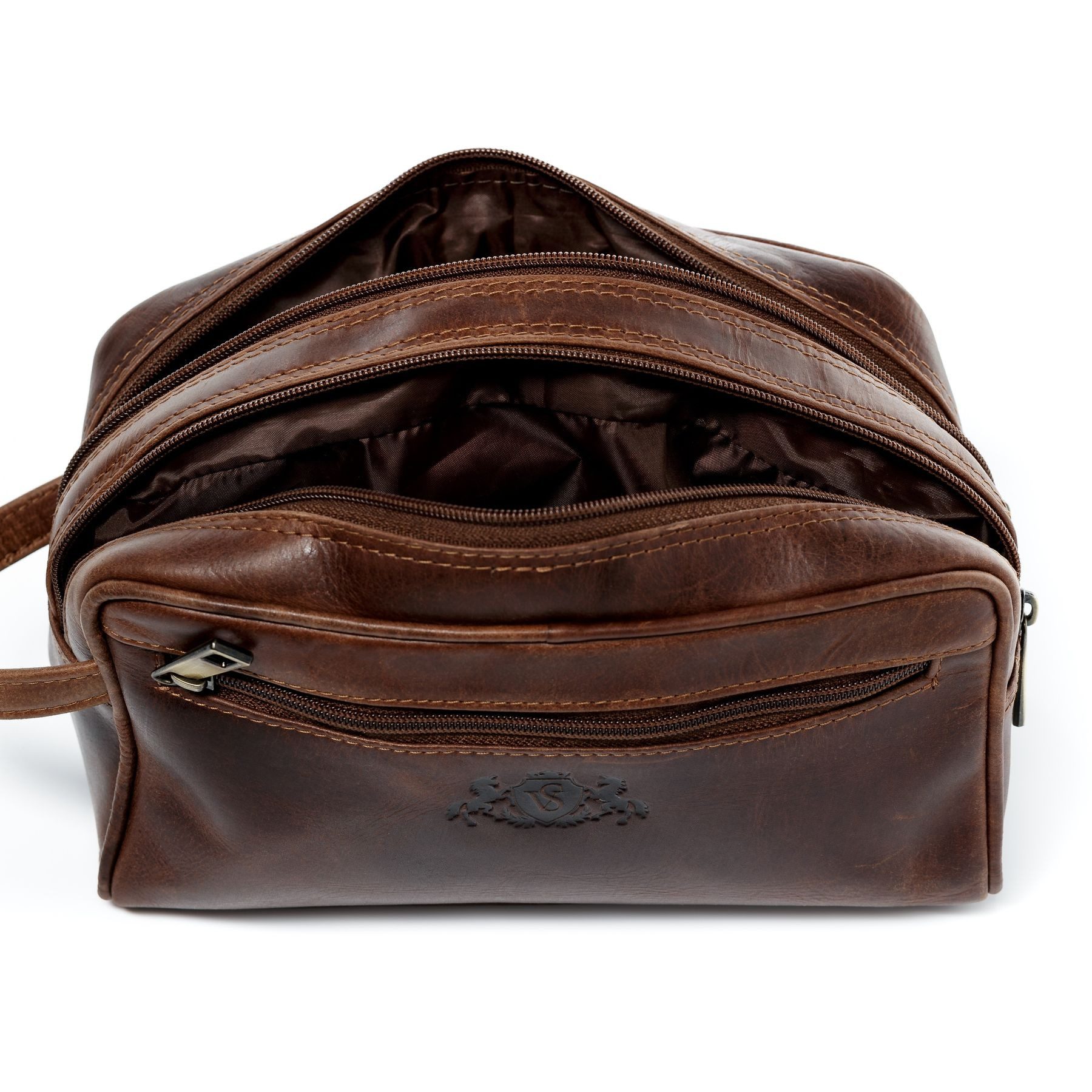 SID & VAIN Kulturbeutel echt Leder Kulturtasche groß hell-braun, Waschbeutel Echtleder für Herren, Kosmetiktasche vintage hellbraun