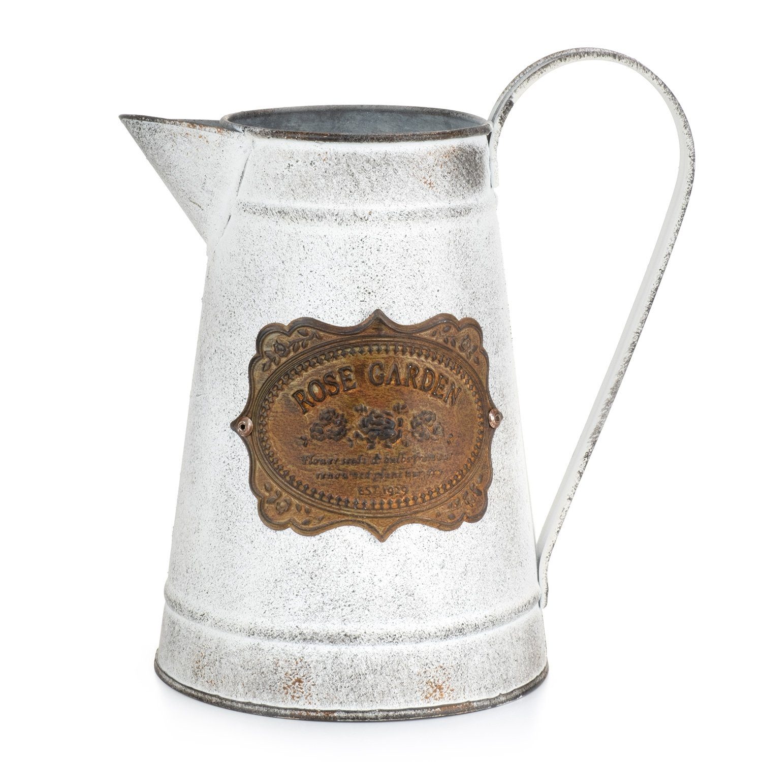 Moritz Gießkanne Gießkanne Zink mit Metallplakette Retro Design (Gießkanne), Dekoration Deko Blumentopf Umtopf Trockenblume Topf Übertopf Kanne
