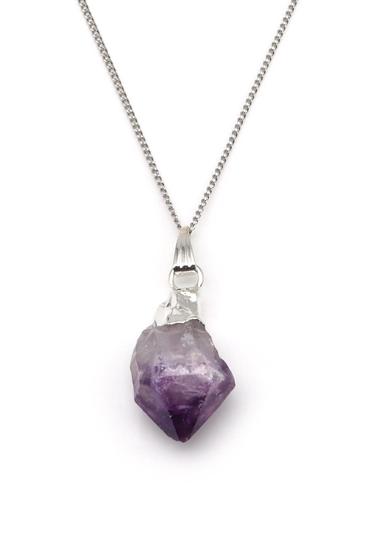 Nisan Edelstein, Amethyst Rohstein Halskette – Naturstein Anhänger mit Kette