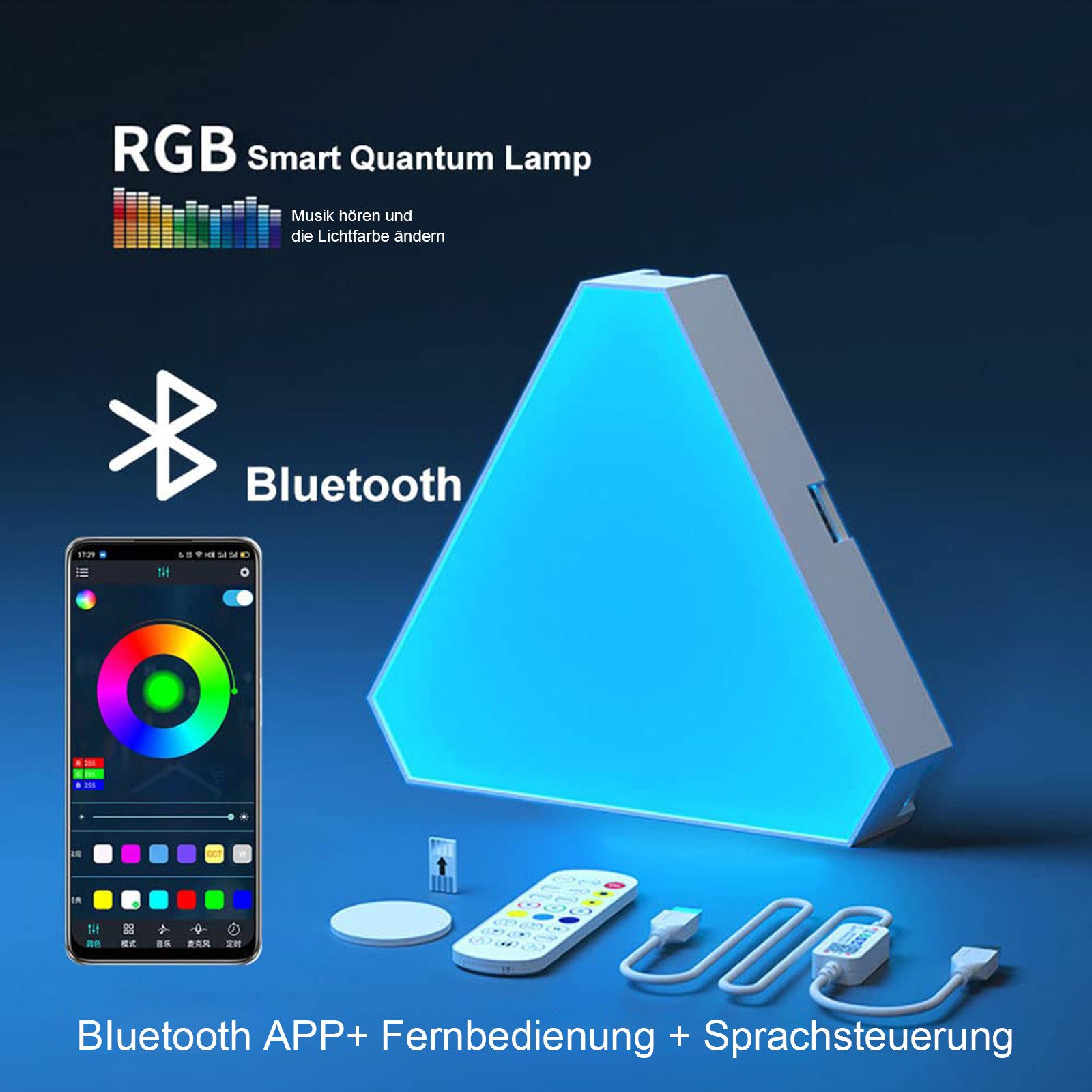 Rosnek LED Wandleuchte LED Gaming Wandleuchte RGB WLAN Bluetooth Wandlampe, Bluetooth, LED fest integriert, USB Dreieck Wandlicht für Gaming Zimmer Schlafzimmer Deko