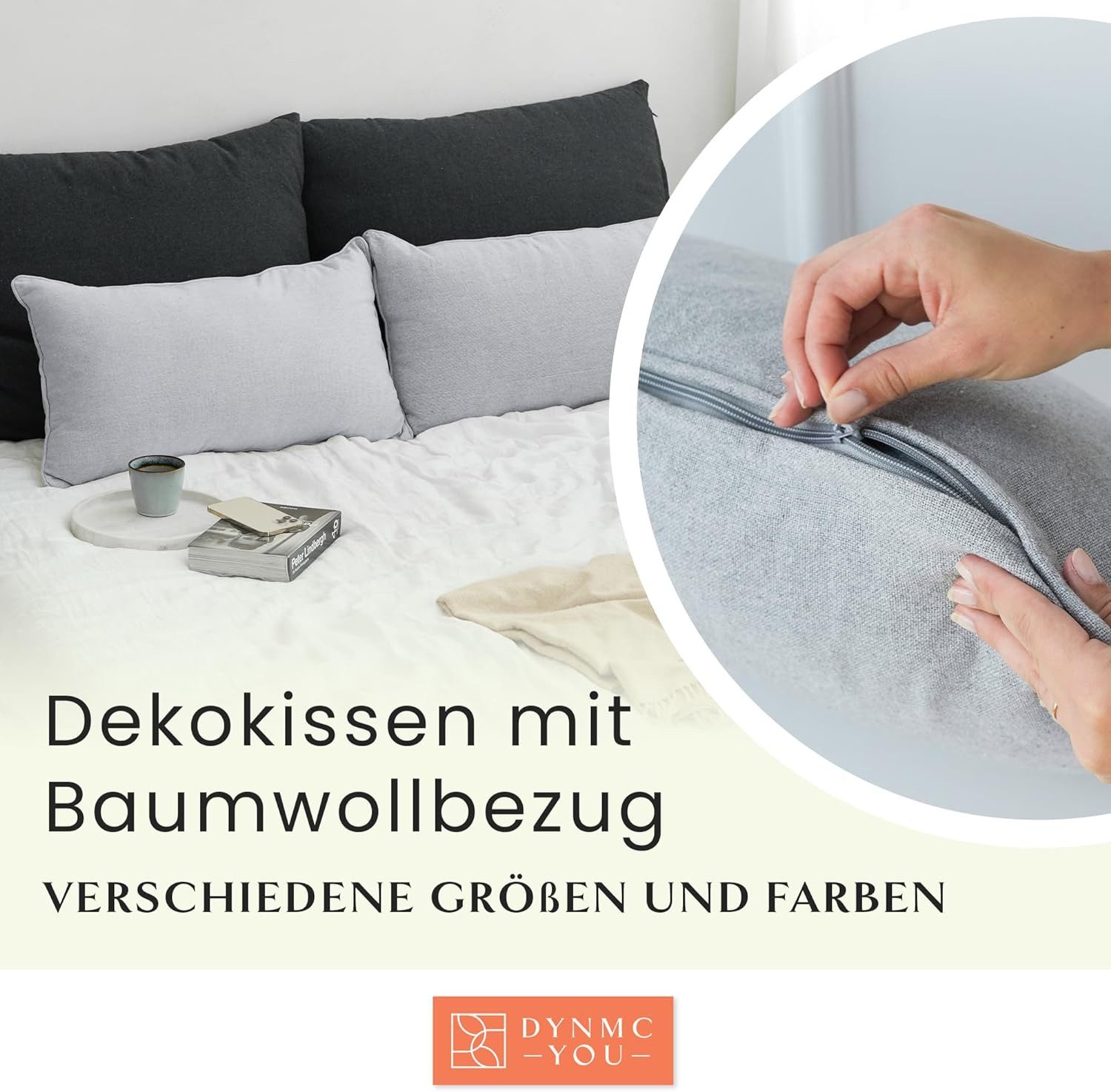 DYNMC you Sofakissen mit Füllung und Bezug - 2er Set mit Viel Füllung, Rückenkissen mit Baumwoll-Bezug - Bequeme Dekokissen
