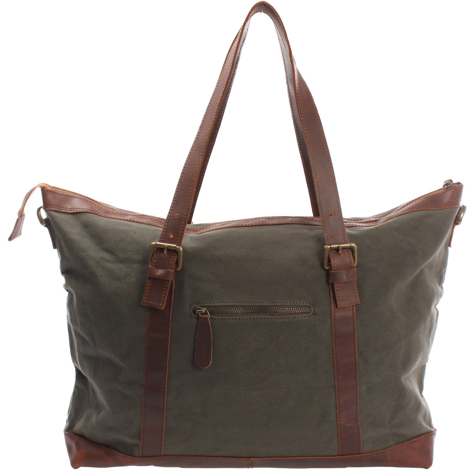 Canvas Herren Damen LECONI grün Weekender Leder Reisetasche Shopper LE2013