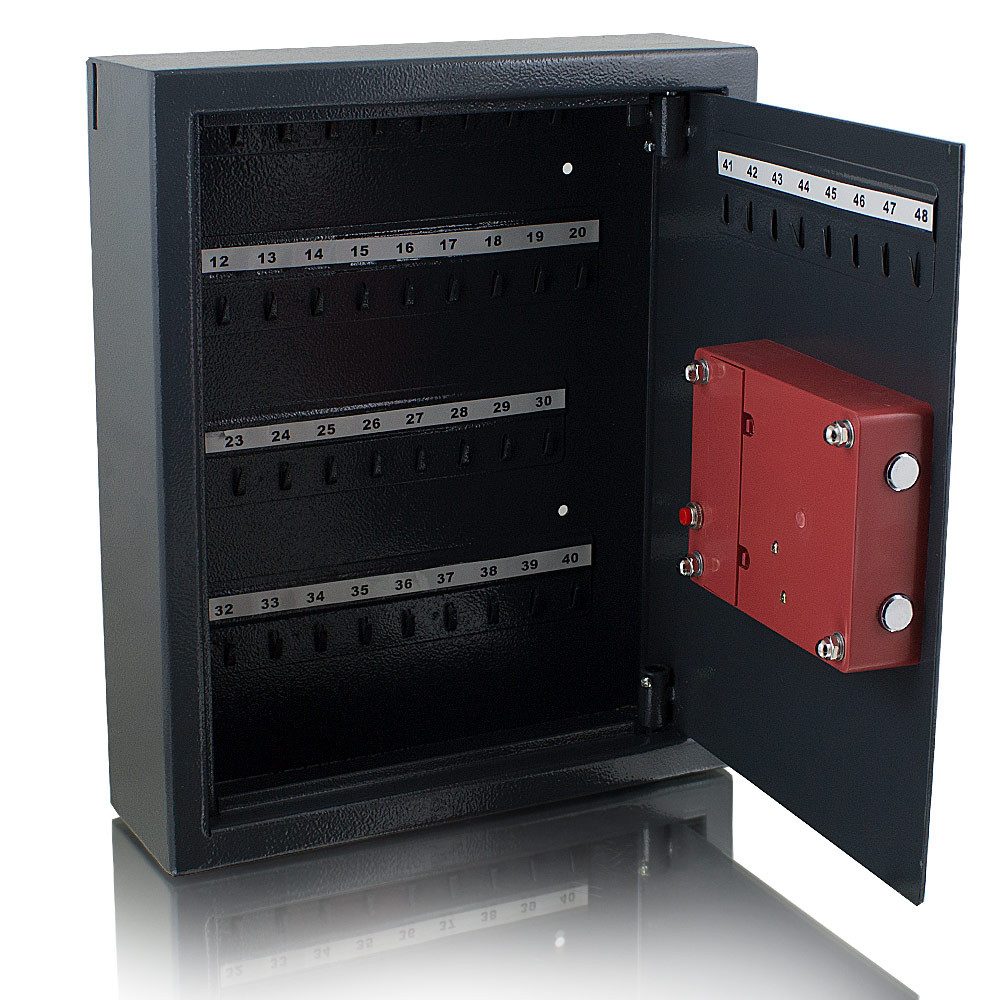 Bituxx Schlüsseltresor Schlüsselsafe elektronisch 48 Haken Eckig Grau (MS-11391), Einwurfschlitz für Schlüssel