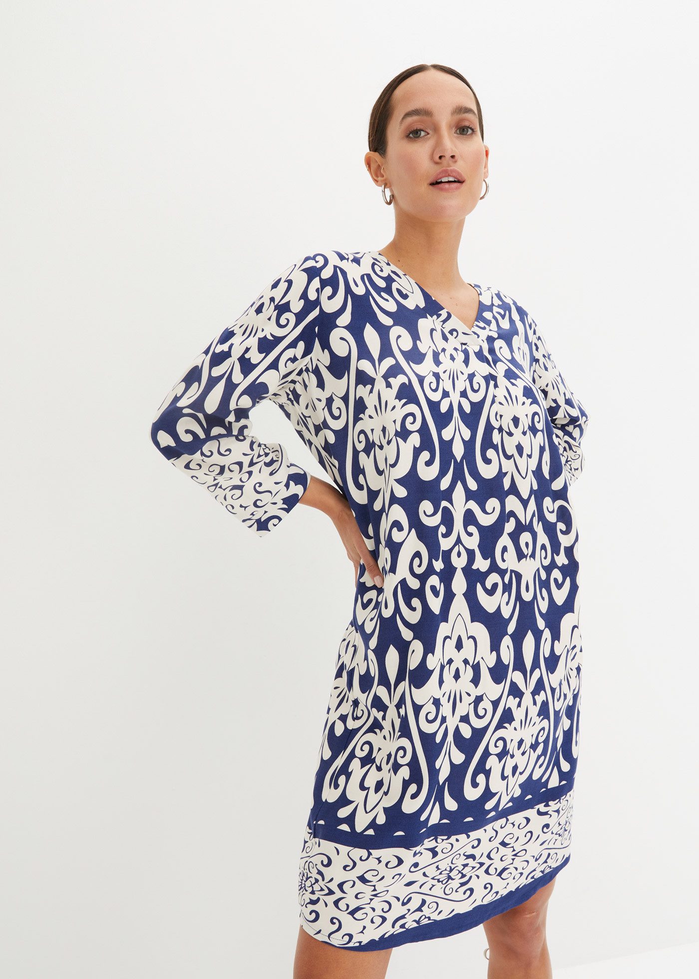bonprix Tunikakleid aus Viskose, eleganter Stil, A-Linien-Passform, 3/4-Ärm günstig online kaufen
