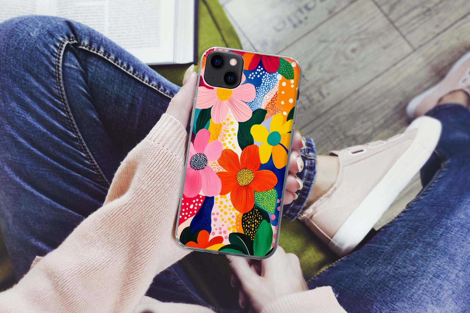 MuchoWow Handyhülle für Apple iPhone 13 mini Blumen - Bunt - Tupfen, Smartphone-Bumper, Print, Handy Schutzhülle Dünn