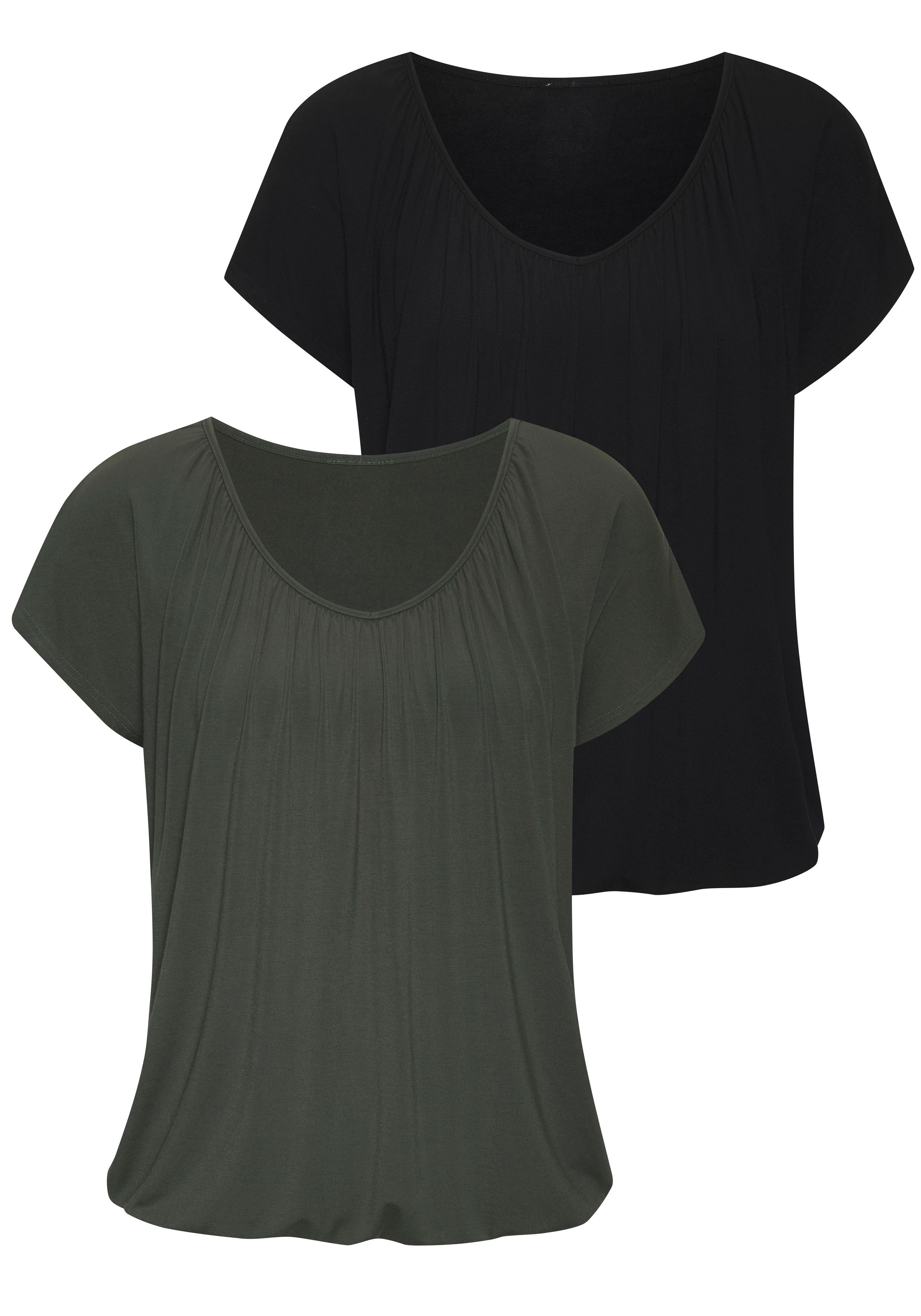 LASCANA Kurzarmshirt (Packung, 2-tlg) mit Gummizug günstig online kaufen