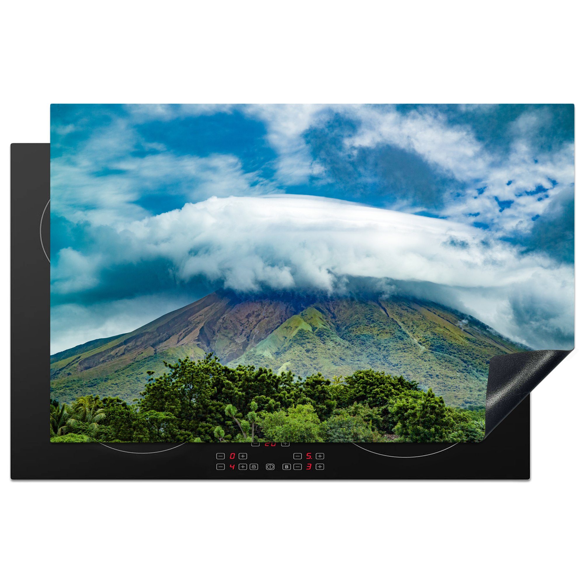 Wolkenbildung Herdblende-/Abdeckplatte 81x52 tlg), auf über Ceranfeldabdeckung MuchoWow Insel für Vulkan küche, Ometepe, Induktionskochfeld cm, Vinyl, dem Schutz der (1 die