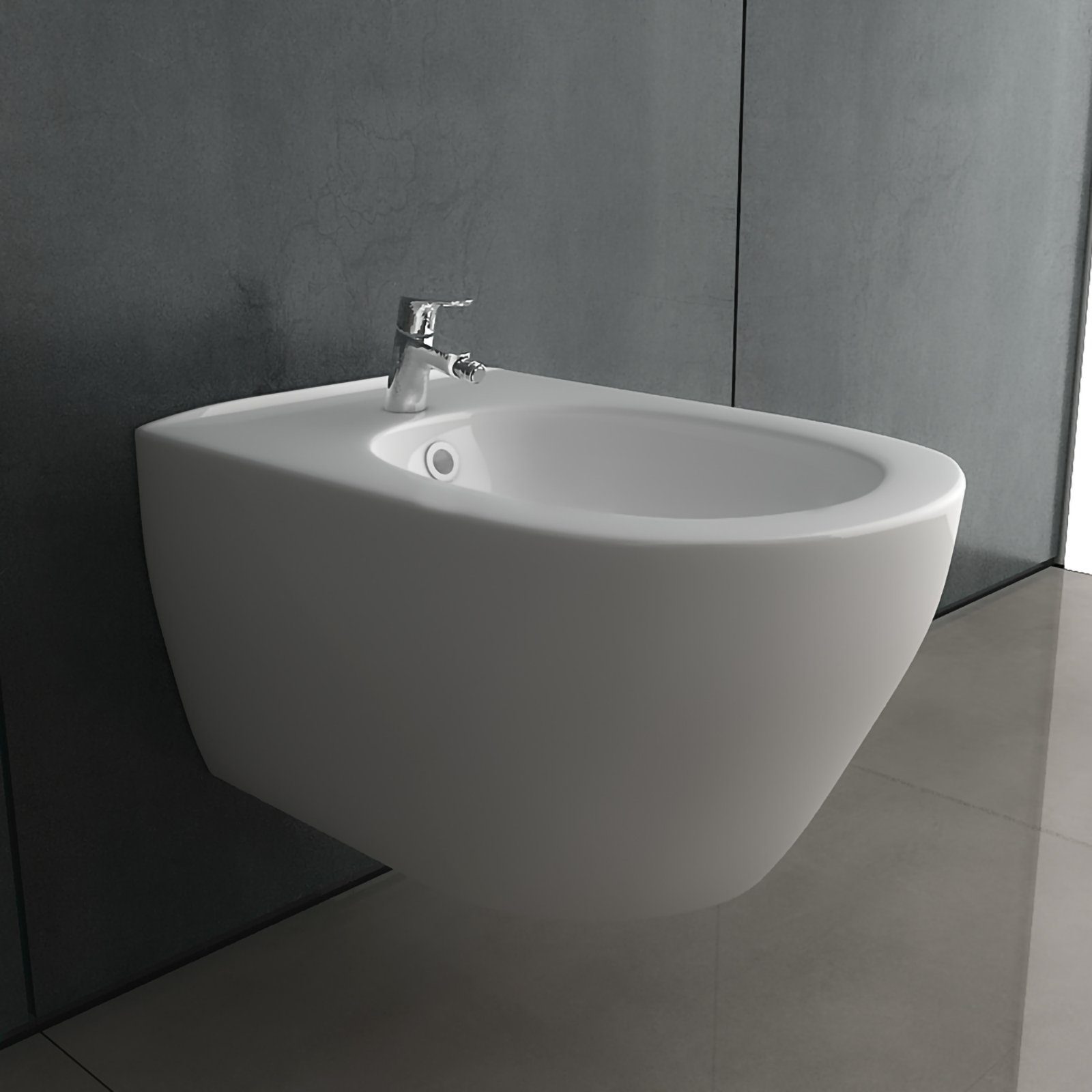 Alpenberger Bidet Hänge Bidet Keramikschüssel für Intimdusche Podusche, Oval, Wandmontage, Waagerecht Abgang, mit Überlauf und Hahnloch, 1 tlg., Wand-Bidet aus Keramik
