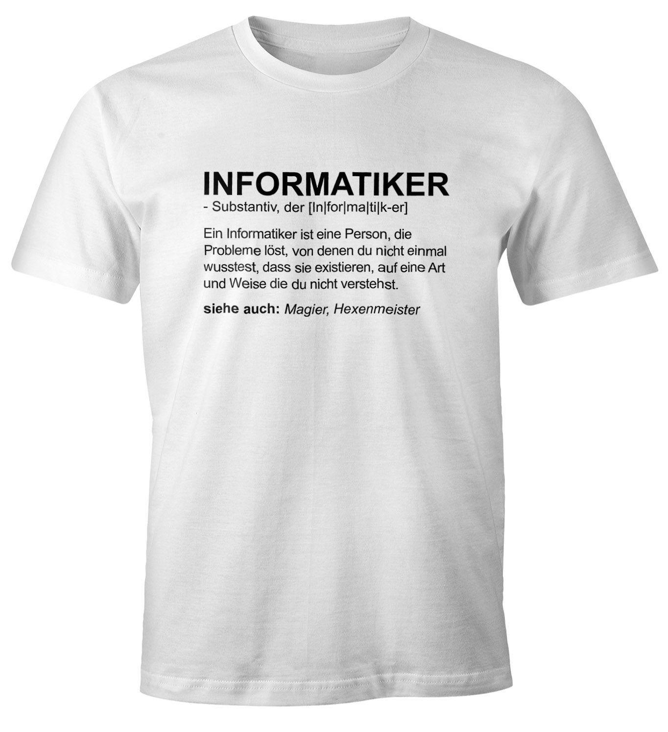 Fun-Shirt Print Definition T-Shirt MoonWorks Moonworks® Herren Informatiker weiß mit Print-Shirt