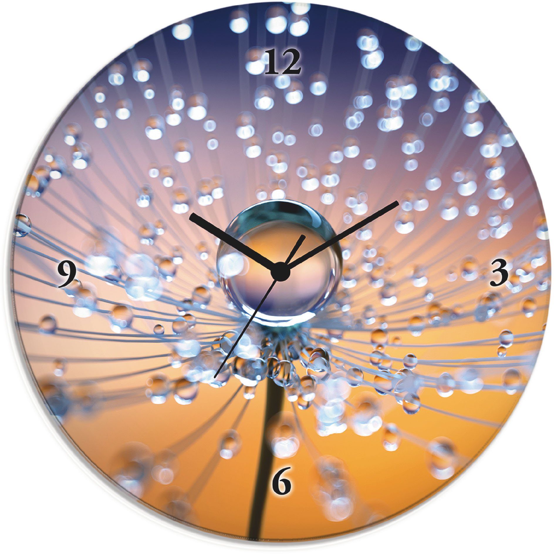 Artland Wanduhr Glasuhr rund Pusteblumen Tautropfen (wahlweise mit Quarz- oder Funkuhrwerk, lautlos ohne Tickgeräusche)