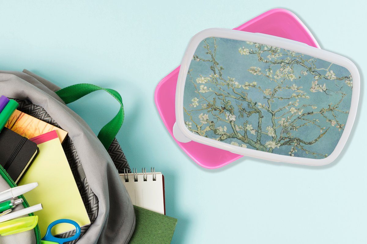 Erwachsene, - Brotbox Gogh Lunchbox für Vintage, Snackbox, Kunst Alte - MuchoWow Kunststoff - Mädchen, Mandelblüte Meister Brotdose Kunststoff, - Van Kinder, rosa (2-tlg),