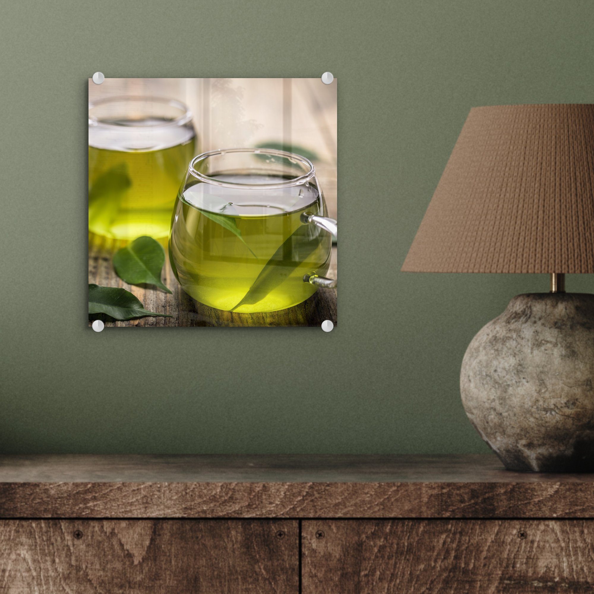 MuchoWow Acrylglasbild Kaffee Tee (1 - Tee-28-1-1, St), auf Glas Wandbild auf - Wanddekoration Glas Foto - Hoher Bilder Glasbilder