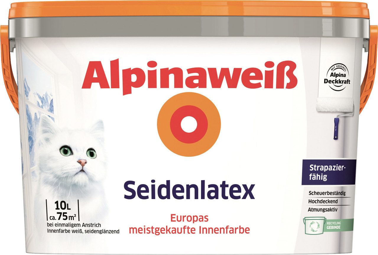 Alpina Wandfarbe Alpina Seidenlatex Alpinaweiß 10 L seidenglänzend