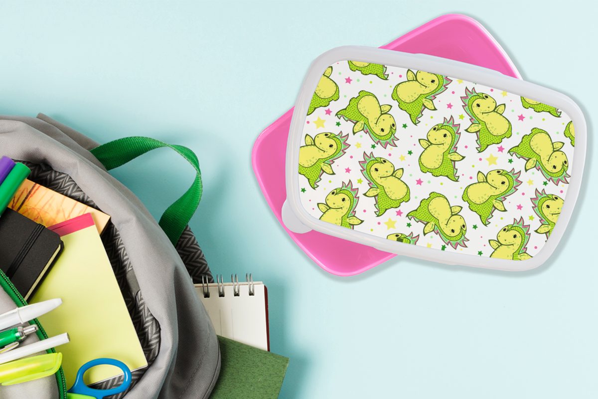 Sterne Kinder, - Drache Lunchbox Kunststoff (2-tlg), Brotdose MuchoWow - für rosa Brotbox Mädchen, - Kunststoff, Snackbox, Regenbogen Design, Erwachsene, - Junge