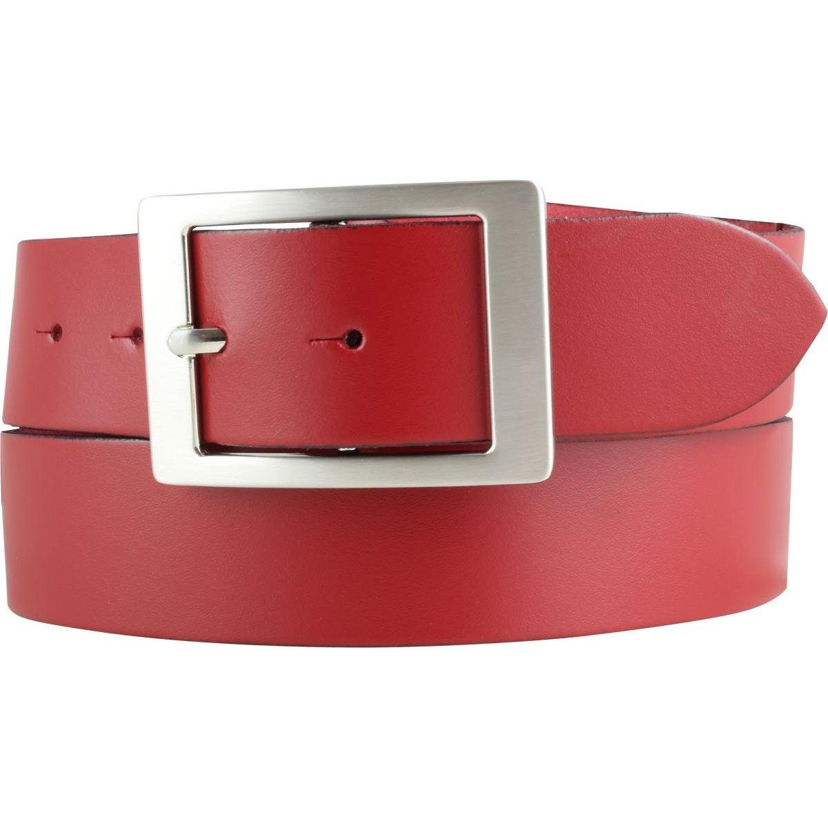 BELTINGER Ledergürtel Herren-Gürtel aus 100% echtem Leder mit Doppel-Schnalle 4 cm - Jeans-G Rot, Silber