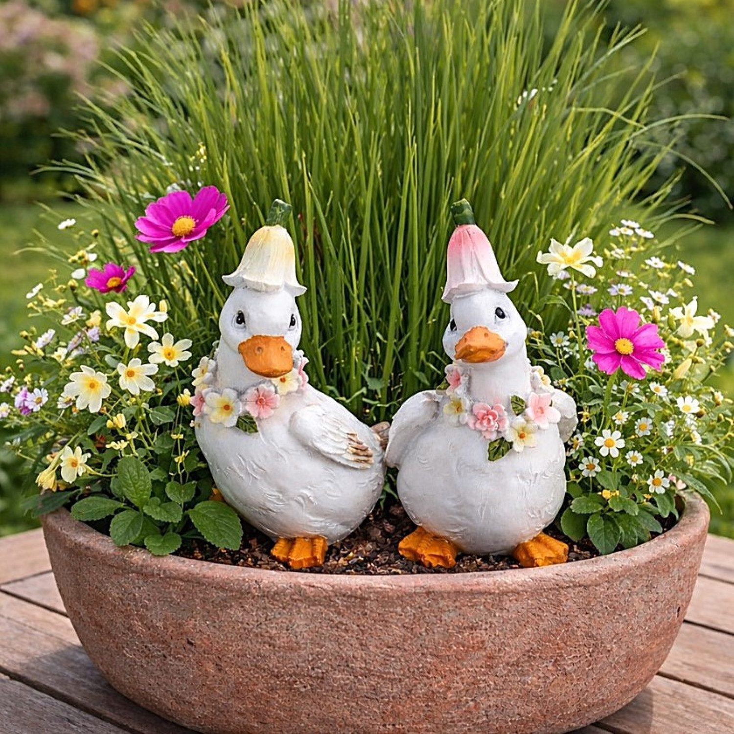 Online-Fuchs Gartenfigur für außen - 2er Set kleine Gans - Deko Figuren Frühling